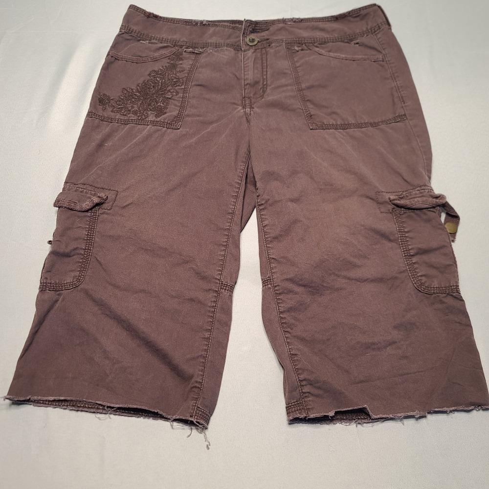 Apt. 9 Cargo Capri Pants Womens 10 Brown Cotton Utility Cropped Trousers Pockets